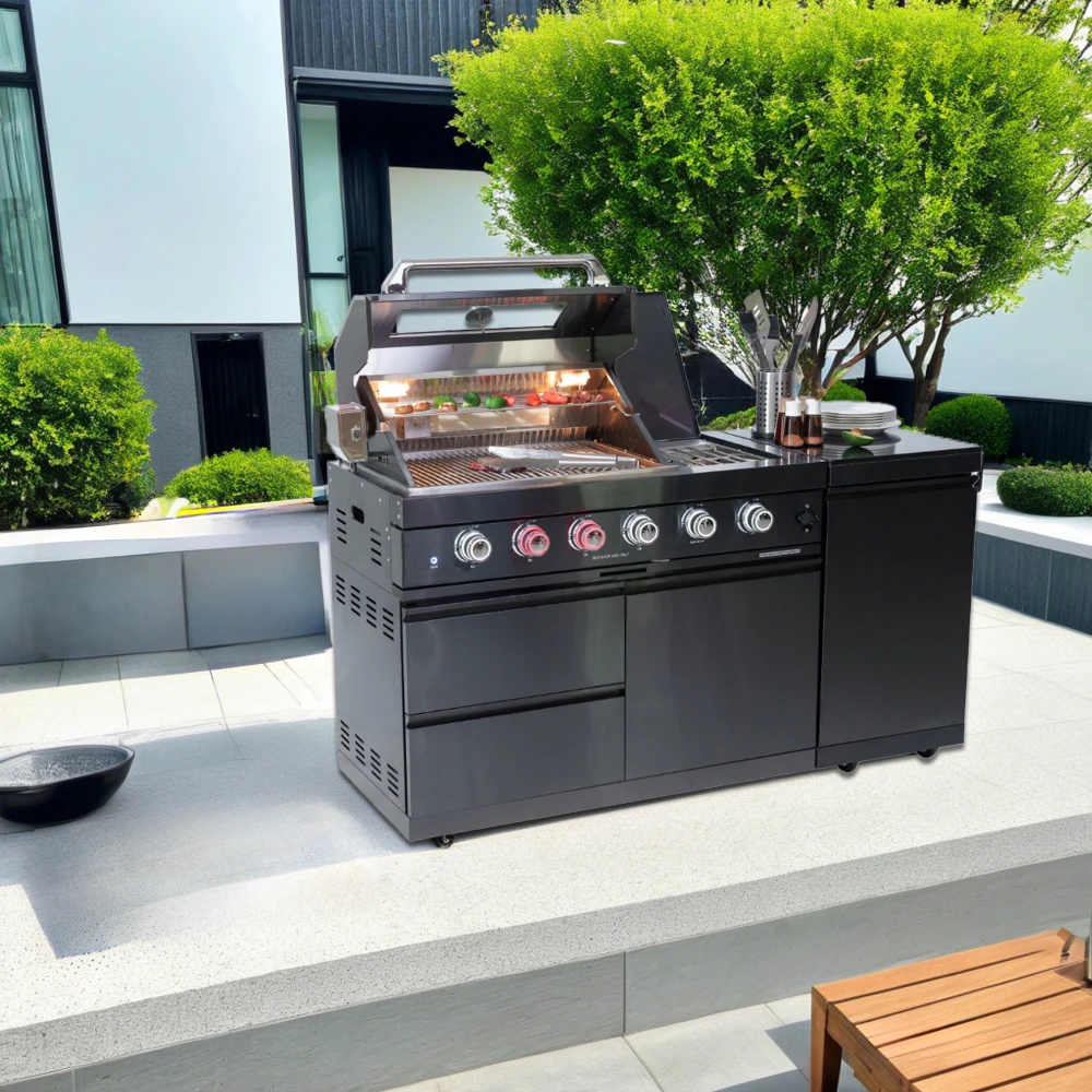 

46-Inch 4-Burner 72000 BTU Deluxe Stainless Steel Gas Outdoor Kitchen Bar Barbecue Island Grill + Round Side Burner + Rotisserie