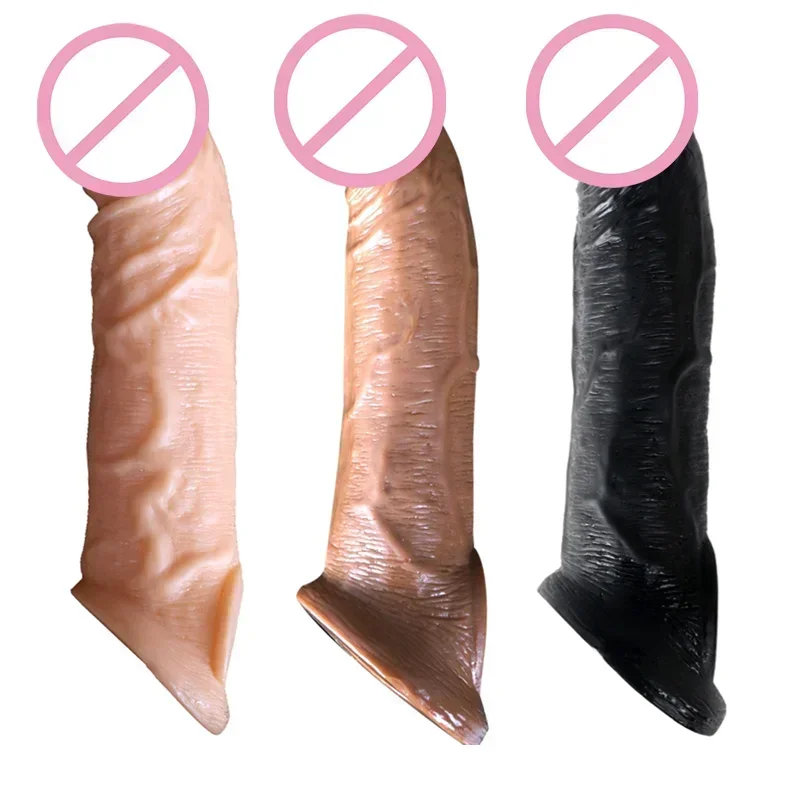 21cm 8.27inch Reusable Realistic Penis Sleeve Cover Condom Cock Extender Extension Enlargement Men Dick Header Sex Toy