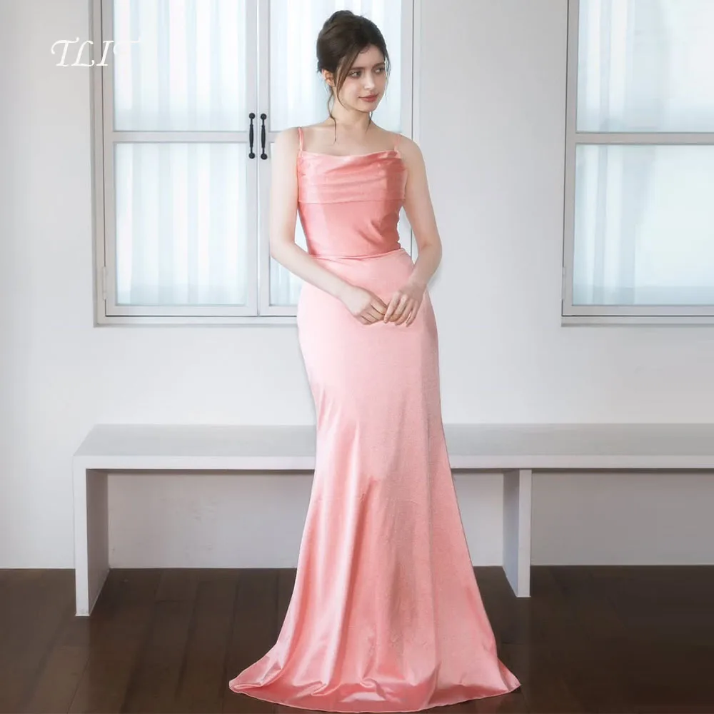 

TLIT Elegant Candy Color Silk Satin Evening Dresses Customized Thin Spaghetti Strap Mermaid Prom Gown Back Corset Dresses
