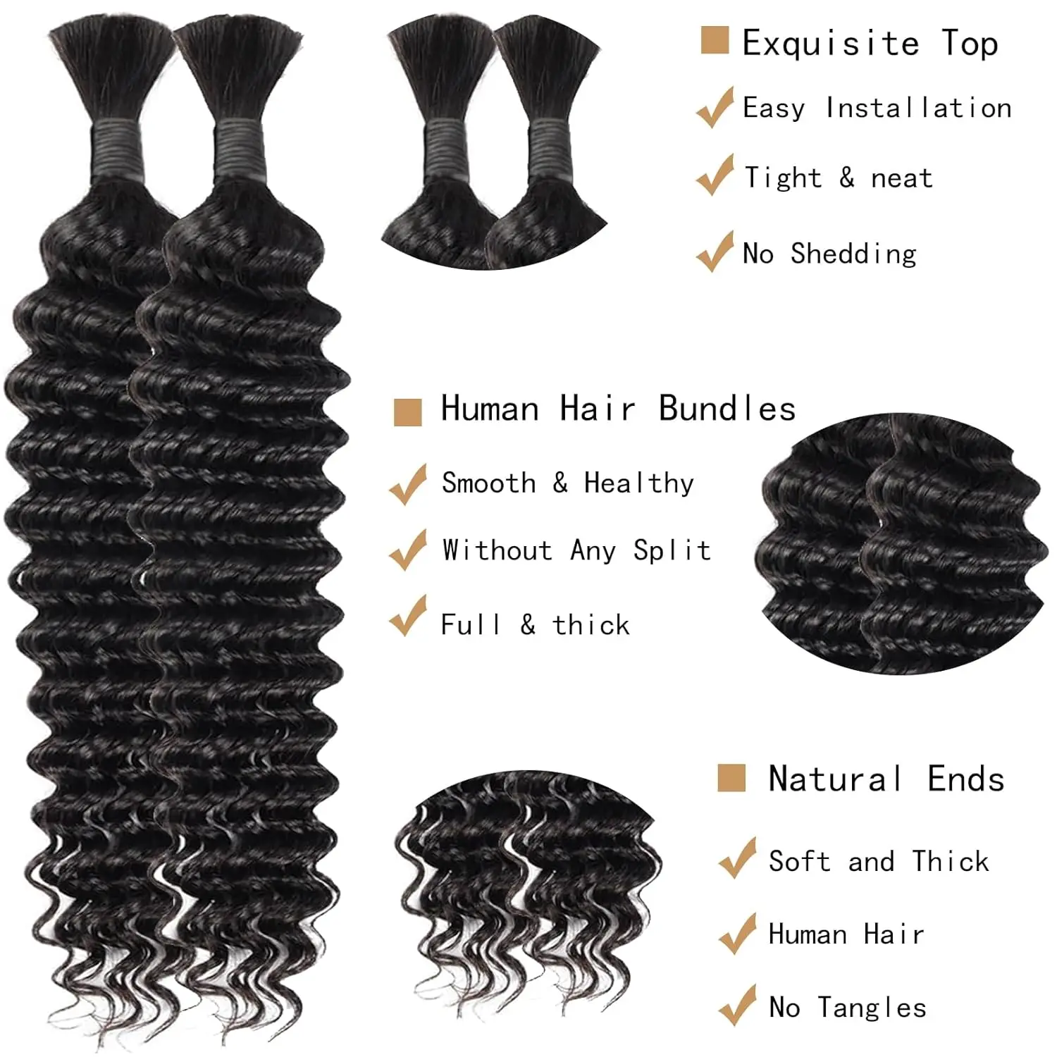 Brazilian Hair Deep Wave ≥98% Real Remy Hair Bulks Unprocessed No Weft Curly Human Hair Extensions Weaving Hair for Women Braiding