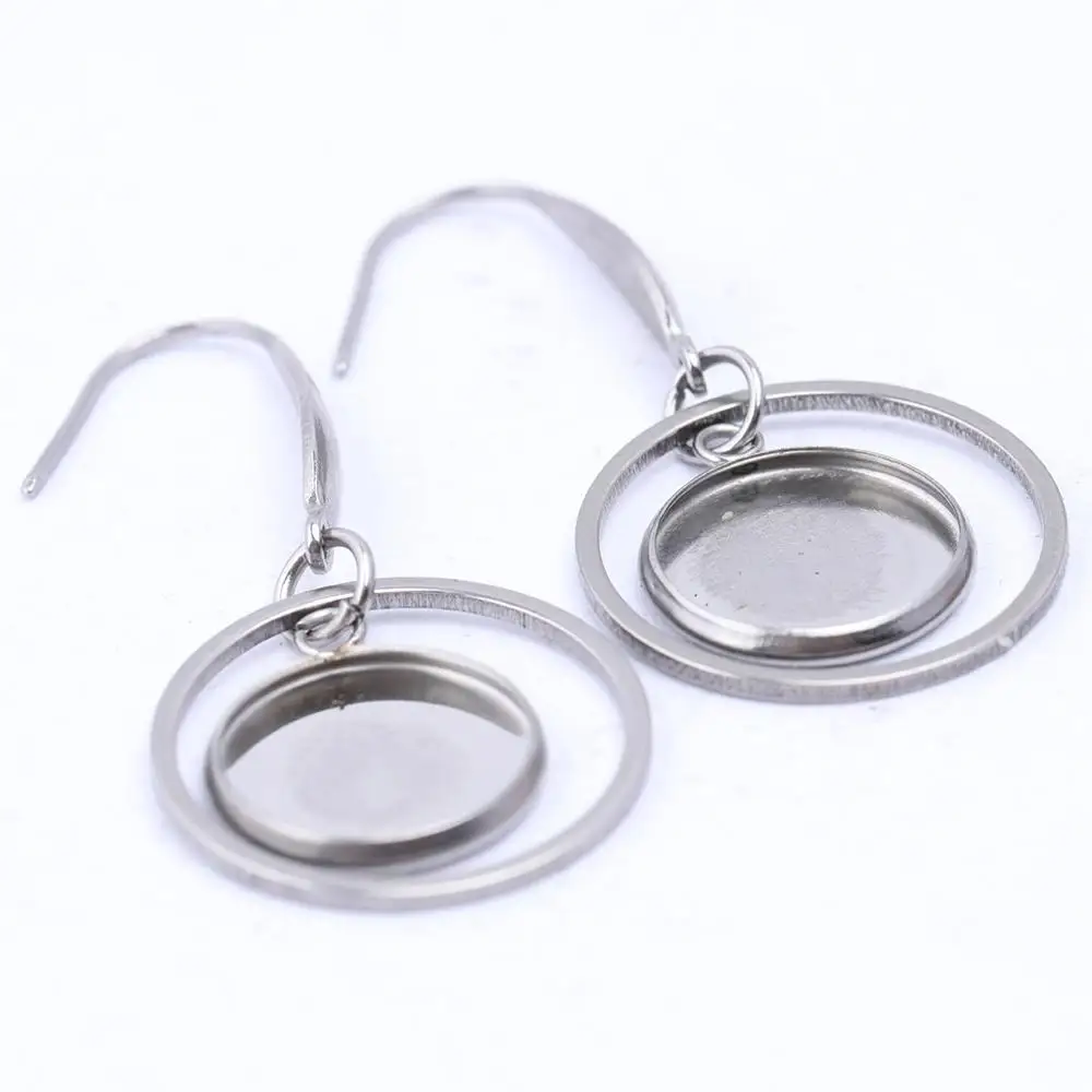 10pcs Stainless Steel Earring Making Accessories Fit 12mm Cabochon Circle Hoop Frame Earrings Base Setting Blanks