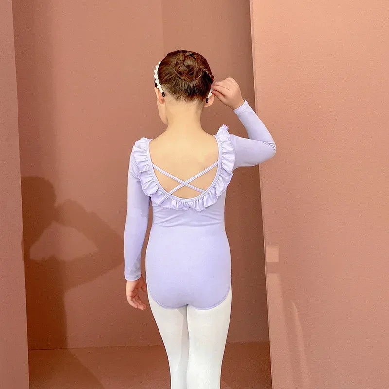 

Купальник с рюшами для девочек, блестящая юбка с бантом, блестящая звезда, балетное платье-пачка, хлопковая одежда с перекрещивающейся спиной и длинными рукавами, розовая одежда для балерины