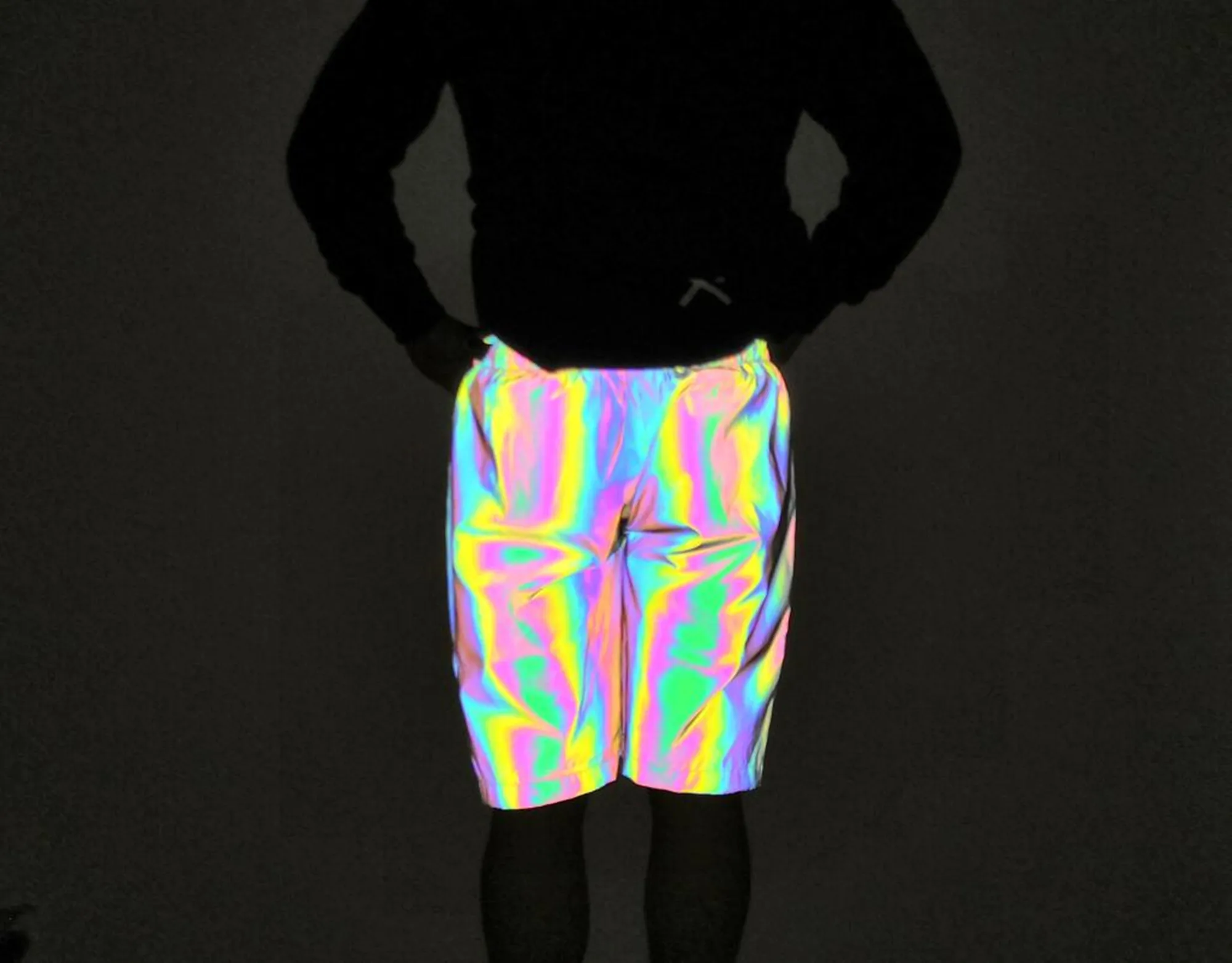 Fashion Holographic Men\'s Black Reflective Rave Rainbow Shorts Festival Party Psychedelic Shorts