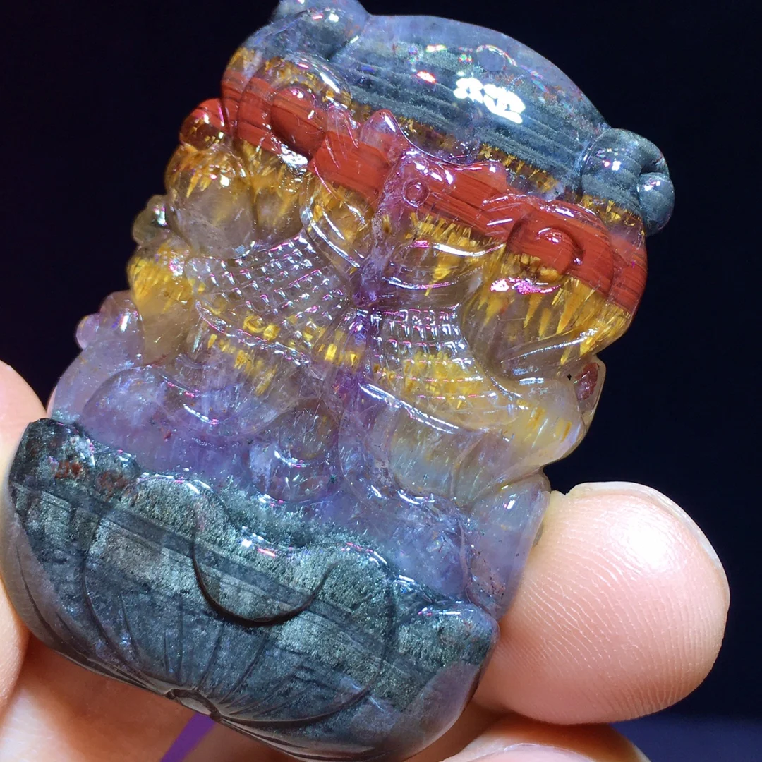 Natural Purple Cacoxenite Auralite 23 Pendant 43.9/30/9.3MM Red Purple Rutilated Beads Jewelry  AAAAA