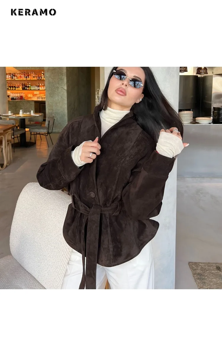 2025 inverno feminino estilo vintage único breasted solto ajuste jaqueta para mulheres senhora do escritório moda longo com cinto projetado casaco