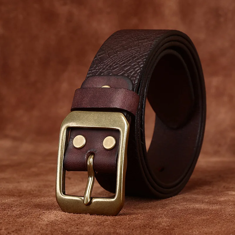 3.8CM Pure Cowhide High Quality Genuine Leather Belts for Men Brand Strap Male Brass Buckle Fancy Vintage Jeans Cowboy Cintos