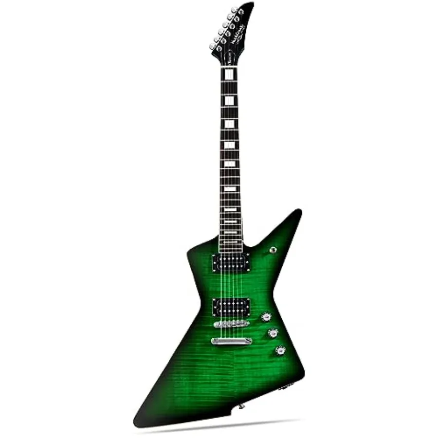 

WestCreek Revenge Right Handed Electric Guitar for heavy metal, mahogany body, green lizard finish, rosewood fretboard with hum