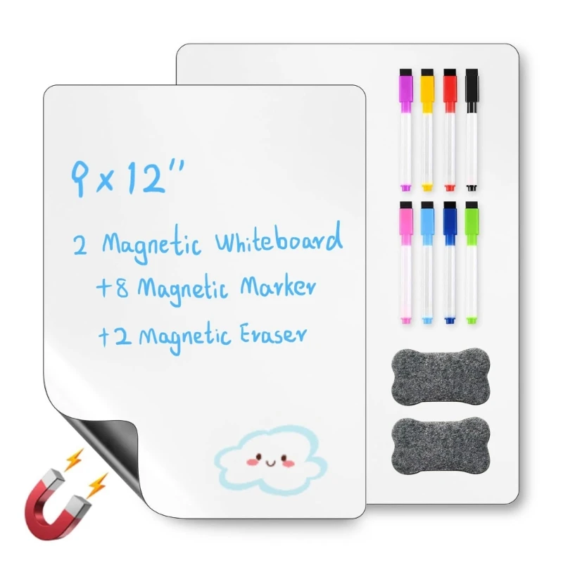 W89C Dry Erases Whiteboard Fridge Whiteboard Film with Markers and Erasers Easy to Write for Home Office School