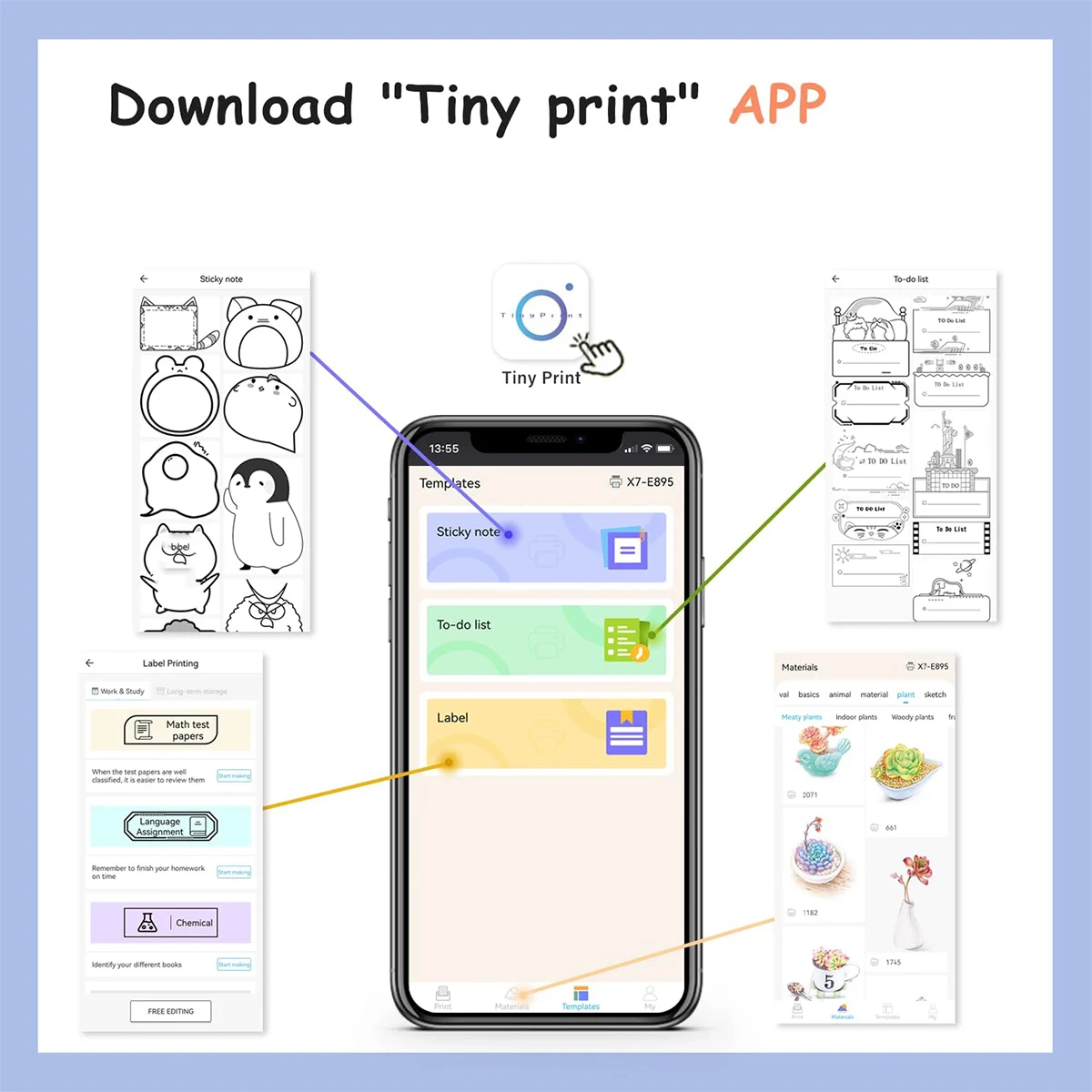 Thermische Mini Printer, Bluetooth Printer Voor Telefoon, Draagbare Inktloze Sticker Maker, Draadloze Label Printer, Voor Notities & Foto