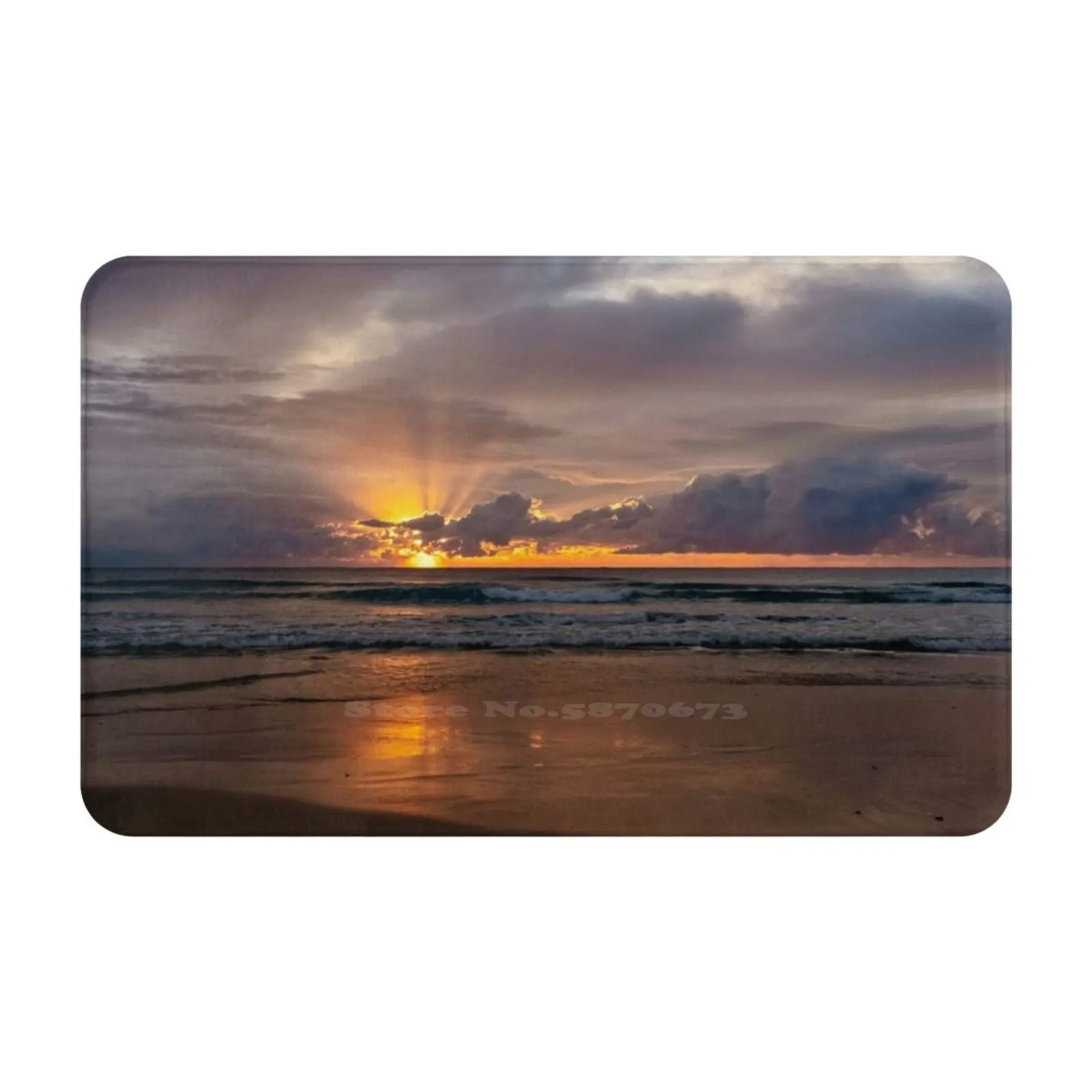 Tranquil Beach Sunrise Door Mat Foot Pad Home Rug Beach Sunrise Clouded Sunset Cloudy Sunset Seaside Coastal Coastline Water