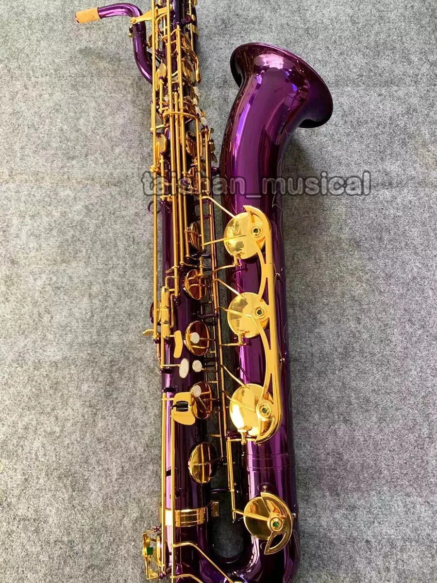 Prof Purple Baritone Saxophone Bass Bari Sax Low A + 2 Necks with Case very nice