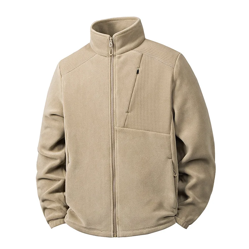 KIDWHXR Autumn Winter Fleece Coat Men Fashion Patchwork Zipper Male Fleece Outerwear Long Sleeve Loose Sport Casual Man Jacket