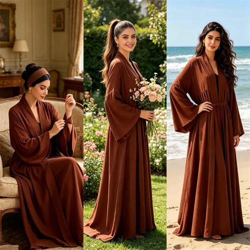 

Eid Open Abaya Ramadan Muslim Dress Women Dubai Turkey Kaftan Islam Clothing Marocain Robe Arab Kimono Cardigan Kebaya Jalabiya