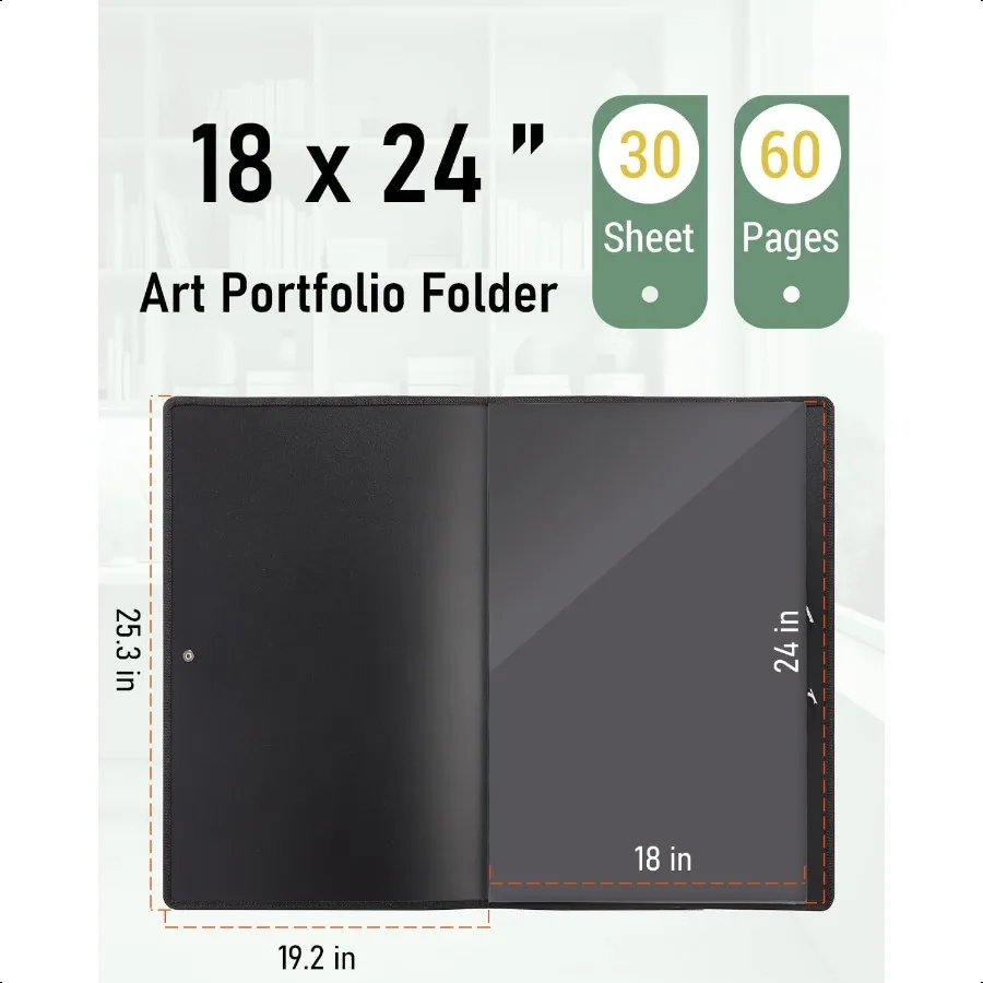 18x24 Large Art Portfolio Folder 30 Pockets Display 60 Pages Artist Portfolio Folder with Clear Plastic Sleeves Presentation St