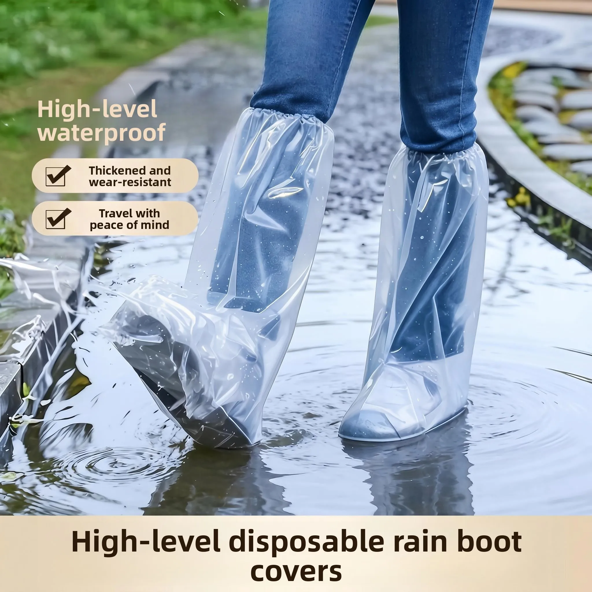 

Disposable High-Tube Rain Boot Covers Adult Outdoor Wear-Resistant Anti-Slip Waterproof Portable Mud-Proof Rain Foot Protection