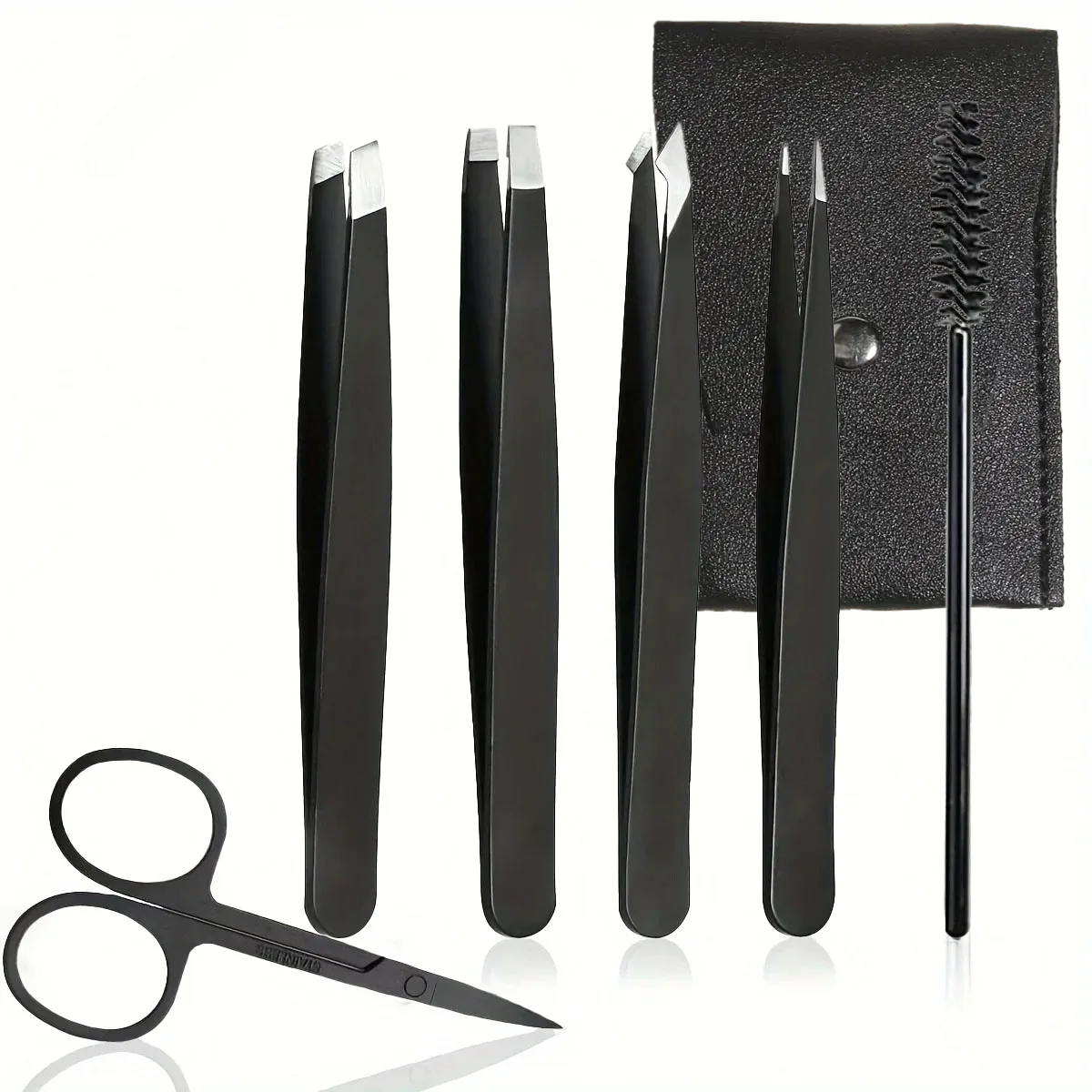 4/6/7pcs Professional Facial Hair Removal Grooming Set with Curved Scissors, Eyebrow Tweezers, Lash Brush, Eyebrow Clip Eyelash