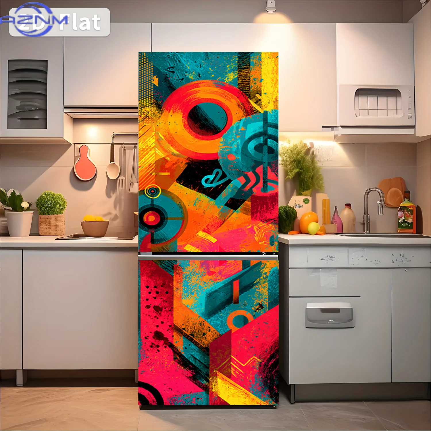 1pc of Refrigerator Sticker, , Abstract Color Symphony Theme Design, Self-Adhesive Wall Decoration Wallpaper, Suitable for Cab