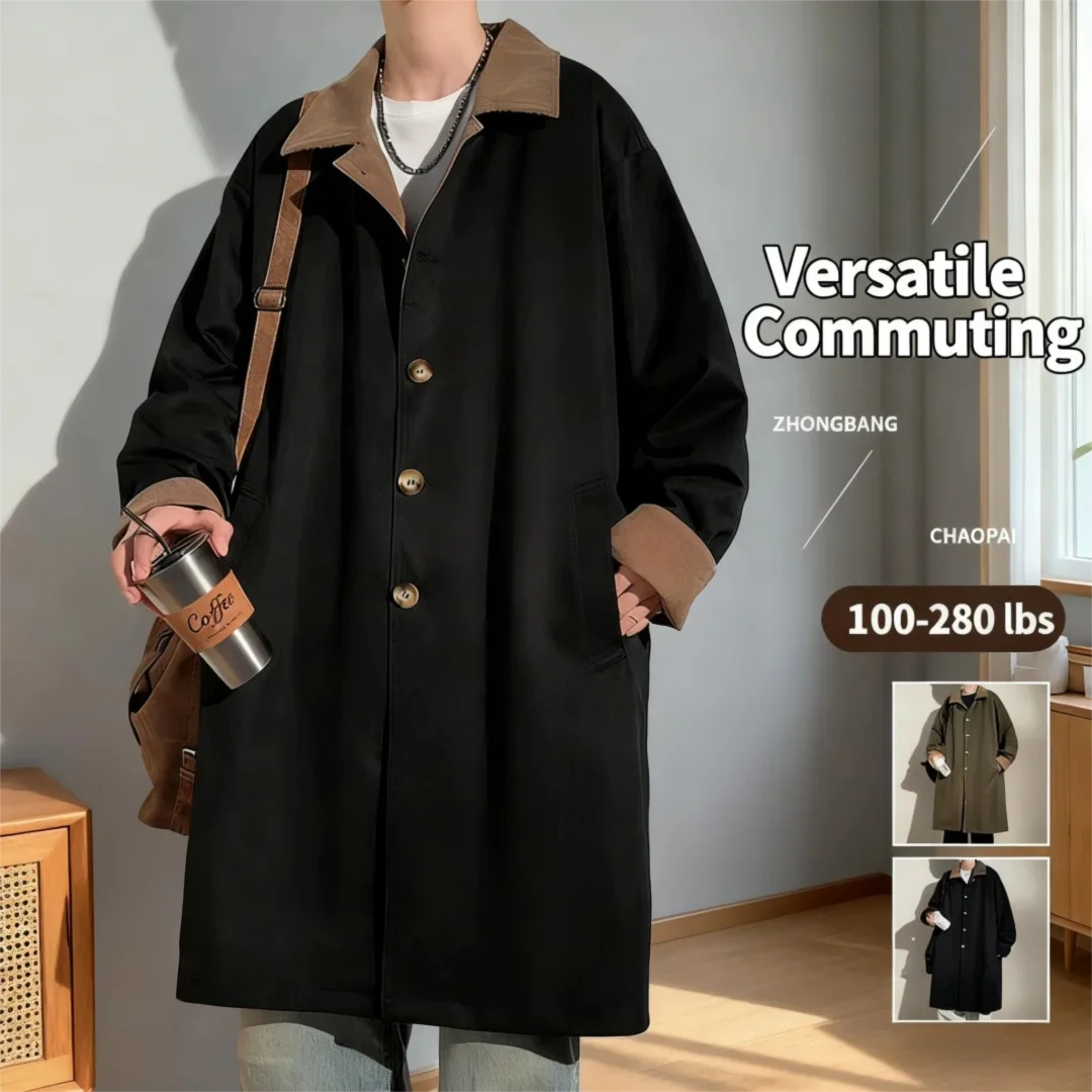 

Men's 8XL Long-Line Overcoat - Corduroy Collar Jacket in Retro-Inspired Design (Big & Tall Balmacaan CoatLovecraftian)
