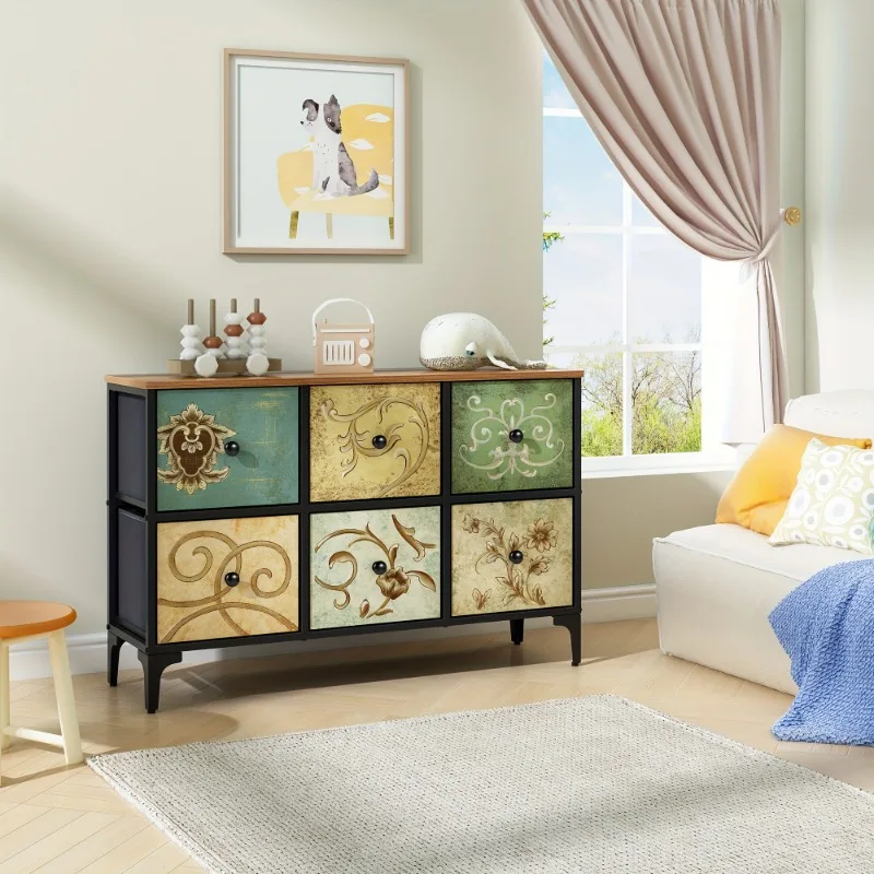 

6 Drawer Dresser for Bedroom, Dresser for Closet, Sturdy Steel Frame, Wooden Top, 25.9'' H X 39.4'' W X 11.7'' D