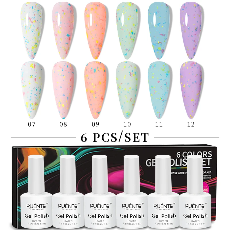 

PUENTE Sugar Rubber Base Gel Nail Polish Set Colorful Glitter Sequins UV Nail Gel Manicure Soak Off Semi Permanent Varnish Kit