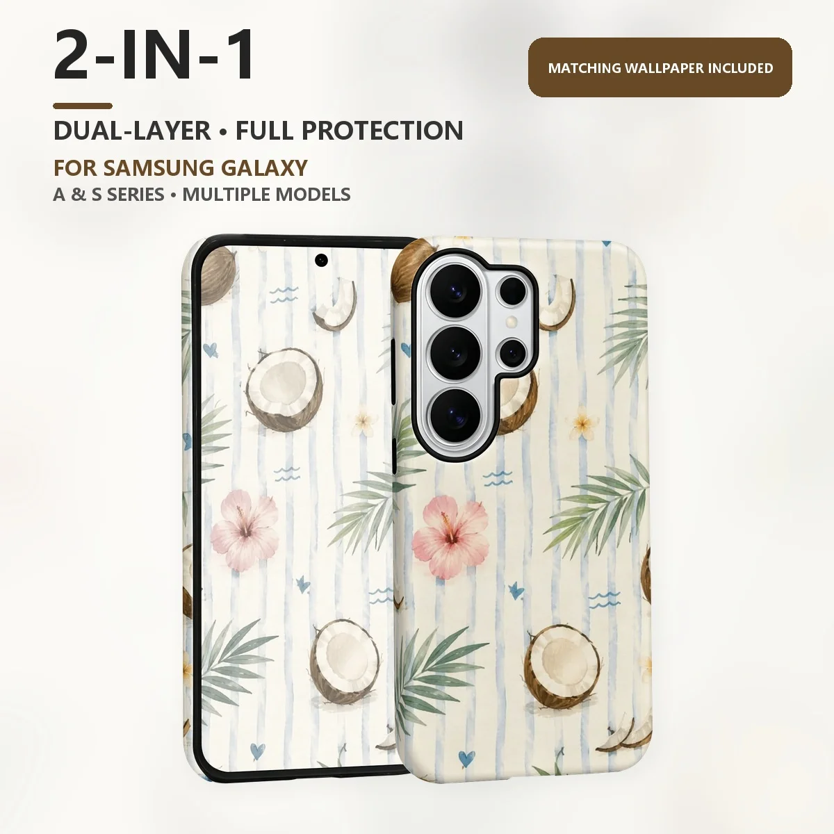 Tropical Coconut Palm Leaves 2-in-1 Dual-Layer Phone Case for Samsung Galaxy S26 S25 S24 Plus Ultra FE S20 FE A56 A17 A16 A15