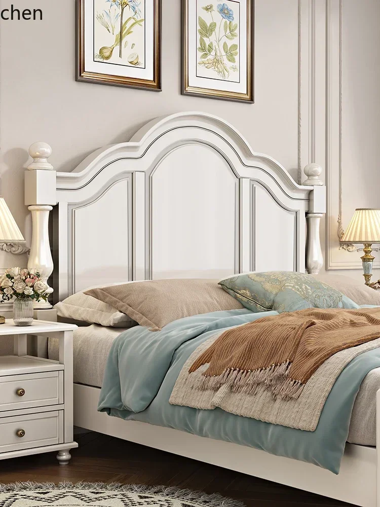 HT  Country Style Solid Wood Bed High Box Storage Double Bed Vintage Style Master Bedroom 1.8m Natural Wood Bed