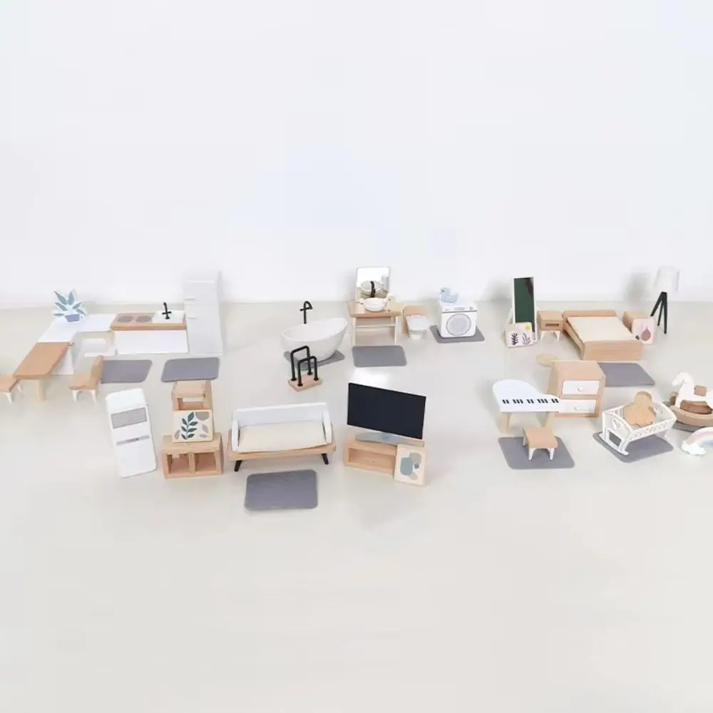 Küche Puppenhaus Möbel Miniatur Spielzeug Kinderzimmer Wohnzimmer Holz Puppenhaus Szene Möbel Schlafzimmer Badezimmer DIY Szene