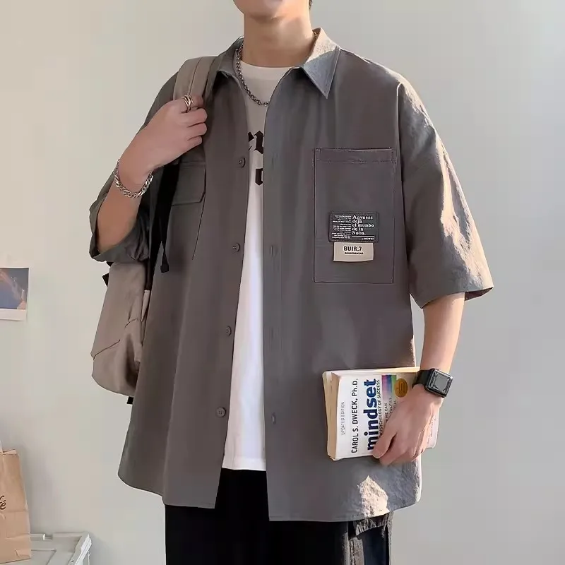 Summer Men\'s 5XL Oversized Short Sleeve Shirts Japanese Casual Lapel Blouses Tops High Street Multi-pocket Shirt Men Camisas
