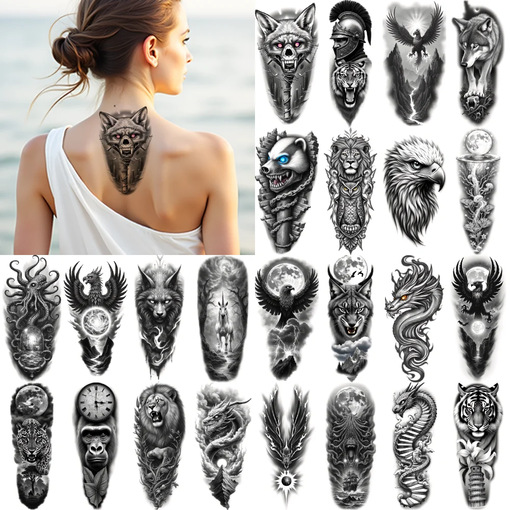 

12pcs Temporary Tattoo Realistic Temporary Tattoos Roman Soldier Lion Skull For Arm Male Adult