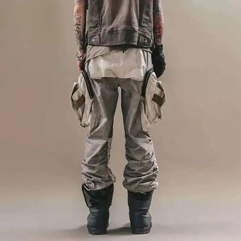 HKSH Autumn New Men's Tide Dark Multi Pocket Waste Land Style Overalls Vintage Craft Folding Stacking Legging Cargo Pants HK0119