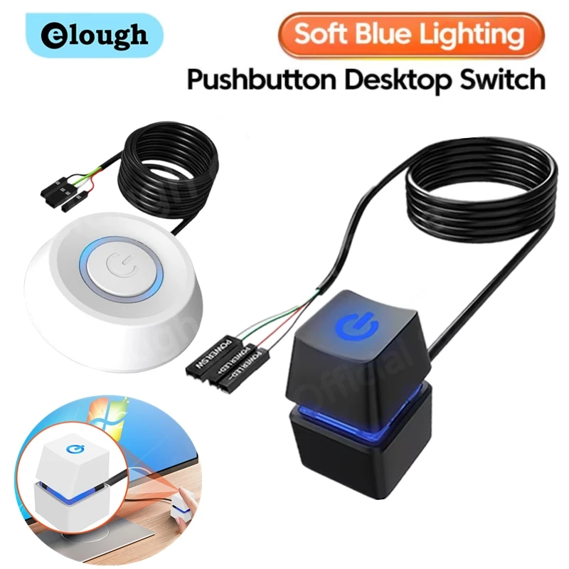 

Elough Computer Desktop Switch 1.8M LED Lights PC Motherboard External Start Power On/Off Button Extension Cable For Home Office