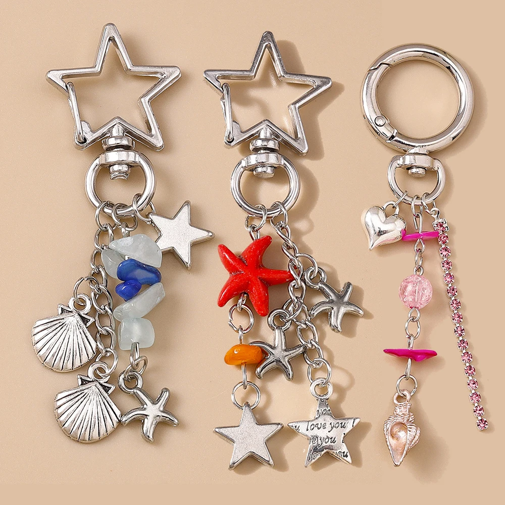 Aihua Y2K llavero Ins lindo aleación verano playa Concha estrella de mar llaveros cadena para Mujeres Hombres bolso joyería regalos