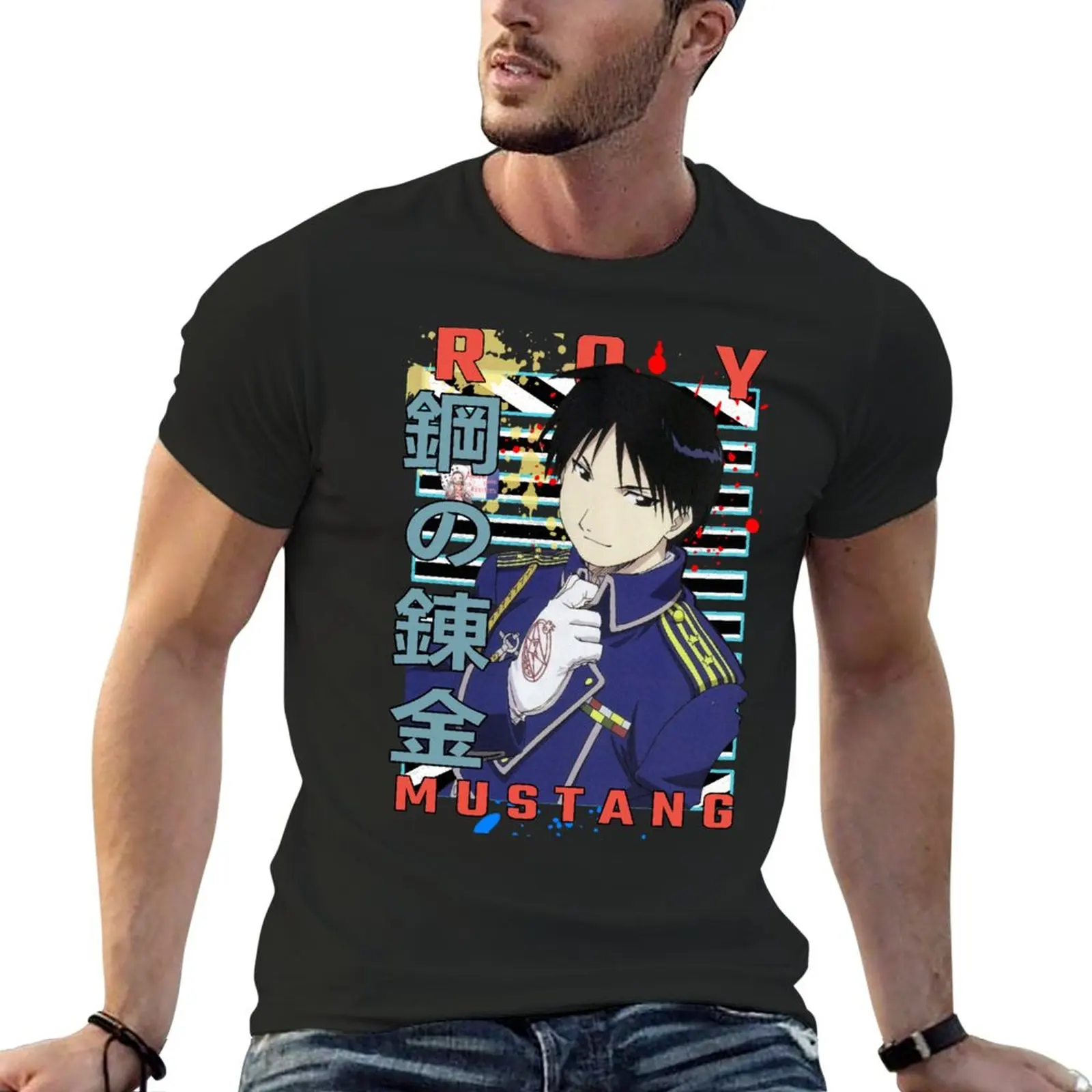 Roy Mustang-Camiseta de diseño urbano para hombre, ropa vintage de anime, Alchemist Brotherhood, Hagane no renkinjutsushi