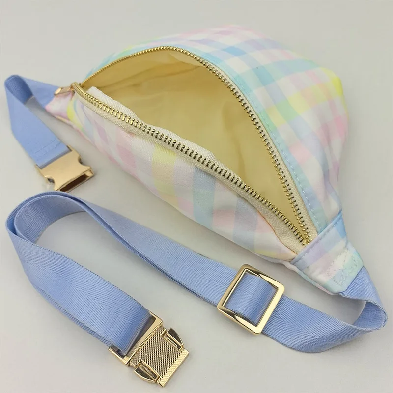 Large Size Rainbow Plaid Fanny pack Chest pack Toiletry Storage Pouch Grid Outdoor Fanny Pack Travel Wash Cosmetic Bag Gift