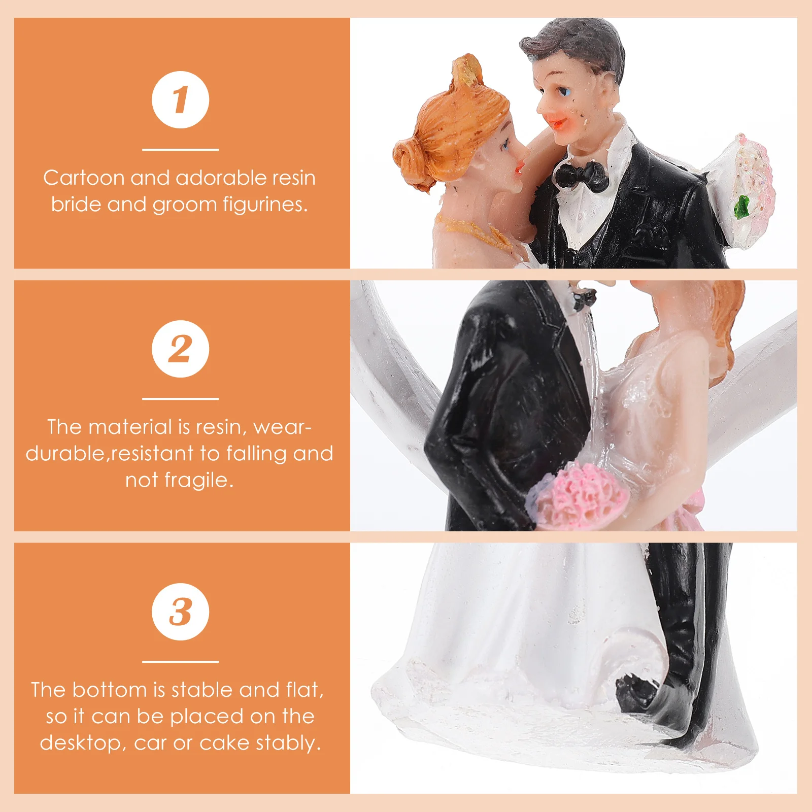 

2Pcs Premium Resin Bride Groom Figurines Wedding Decoration Valentine's Day Gift Stable Flat Bottom Bride Groom Figurines