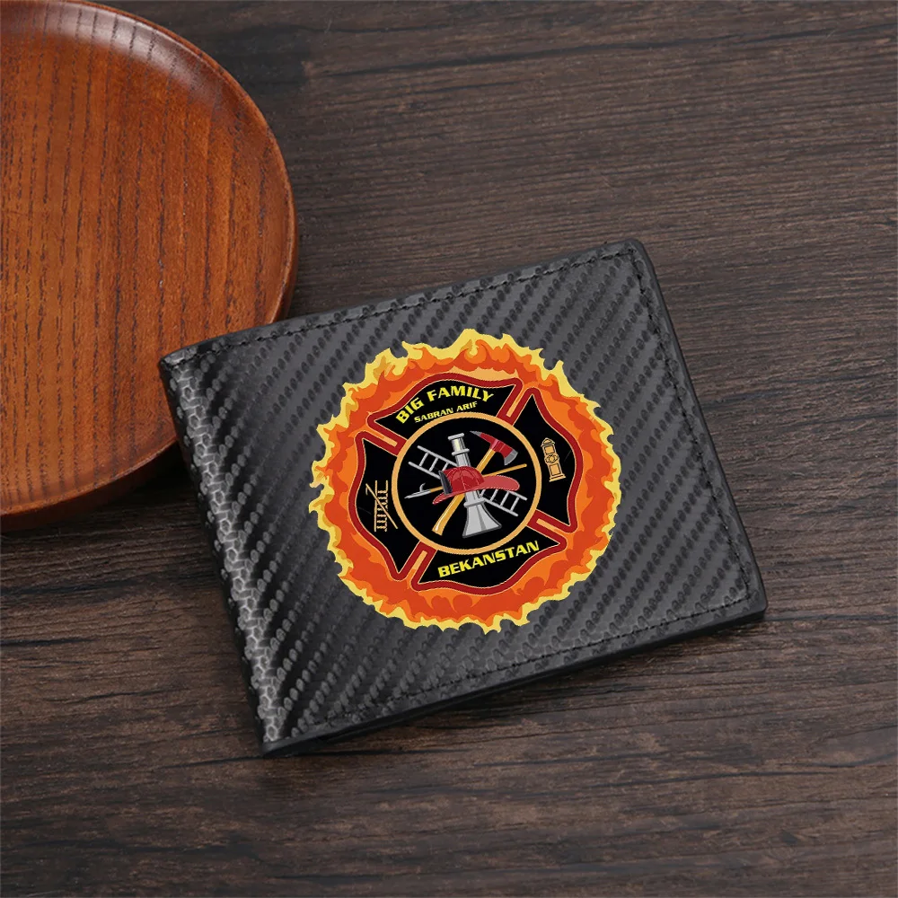 Firefighter emblem circle flame tools Men's Wallets Simple Business Modern Stylish Printing Design Gifts For Father Boyfriend Ch