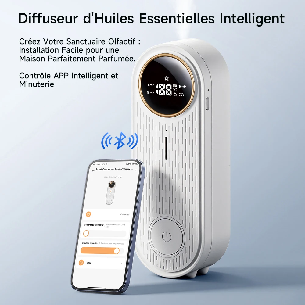 Diffuseur d'arôme ultrasonique silencieux, diffuseur d'huile essentielle avec minuterie et contrôle par application, petit diffuseur USB pour la maison, le bureau et la chambre à coucher