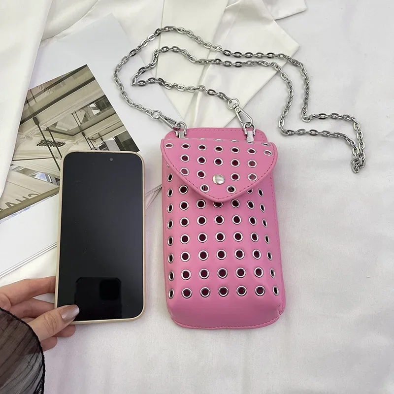 2024 Summer Hollow Out Single Shoulder Bag Desinger Flap Handbag And Purse Luxury Rivet Mini Crossbody Bag Lady Trendy Phone Bag