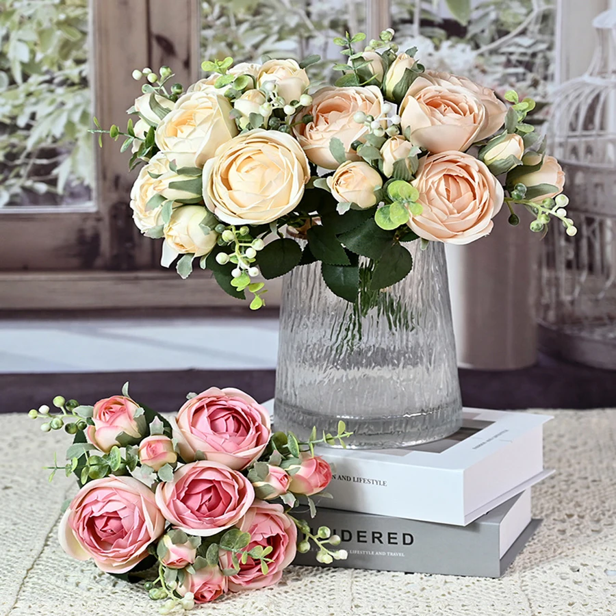 

Artificial Flower Lotus Bouquet Silk Roses Wedding Home Decoration Centerpiece Restaurant Decoration Bride's Bouquet Fake Flower