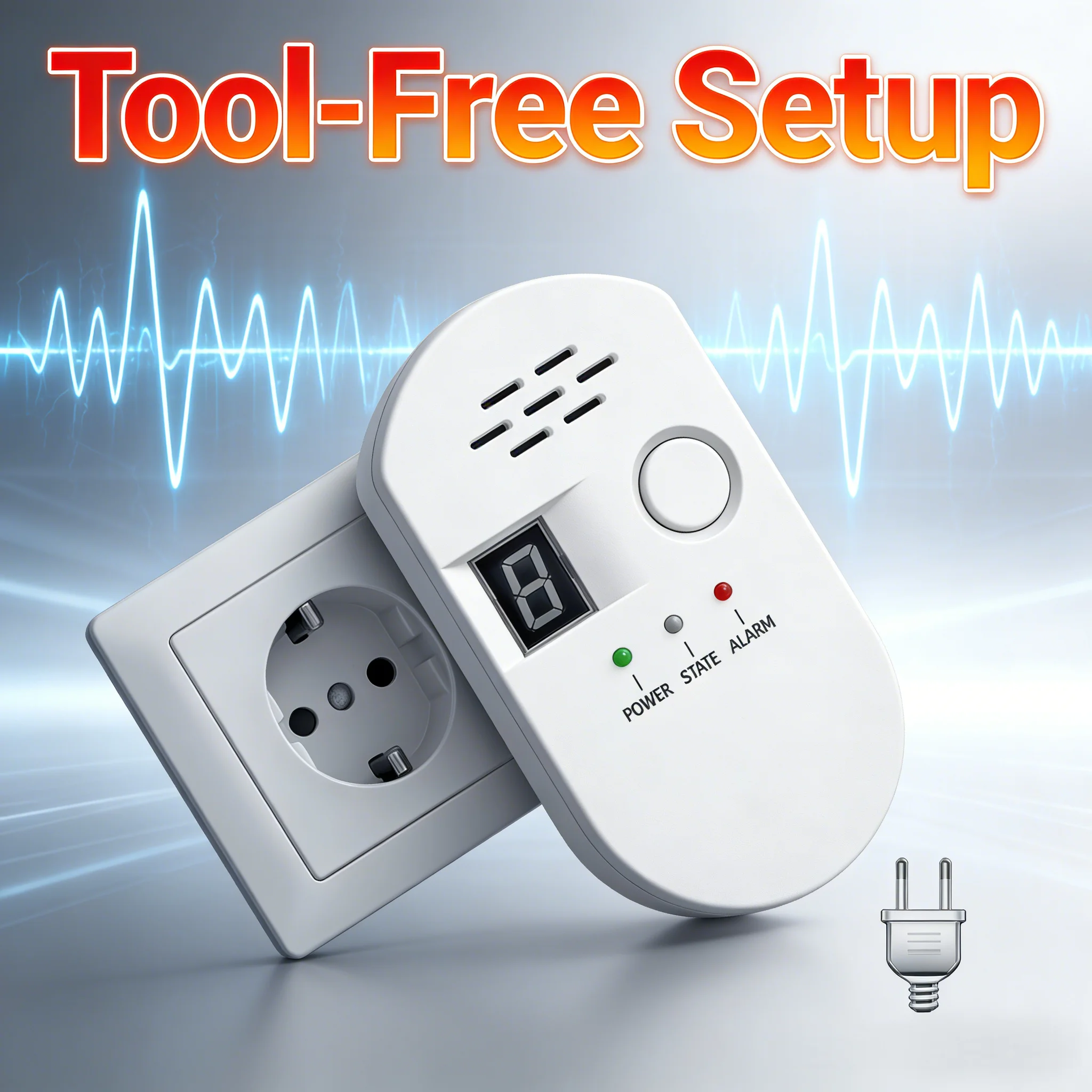 CE Certified Gas Leak Alarm, Plug-in Digital Display 85dB, Tri-Color LED for Natural Gas & LPG