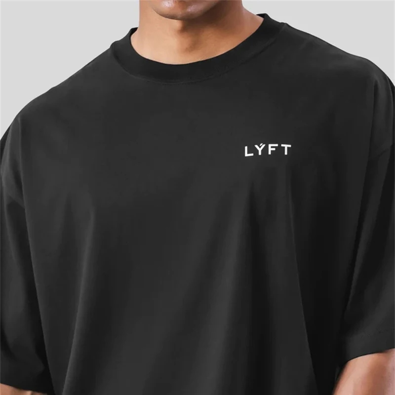 

ONE POINT LYFT Print Big T Shirt Men Running Sport Gym Fitness Training Oversized 100% Cotton T-shirt Mens Bodybuilding Tee Tops