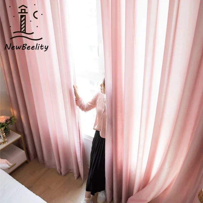 Dirty Pink Thin Velvet Light-transmitting Opaque Curtains for Living Room and Balcony Bedroom Sun Protection Without Punching