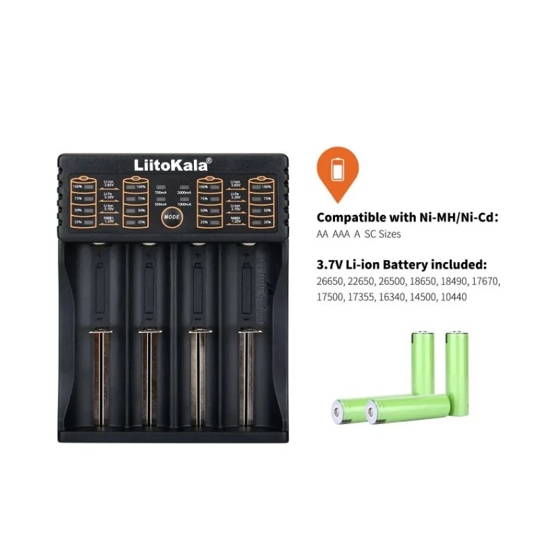 Liitokala Lii-402 Universal Rechargeable Battery Charger for 18650 26650 20700 14500 21700 25500 16340 NiMH Lithium 3.2V-3.7V