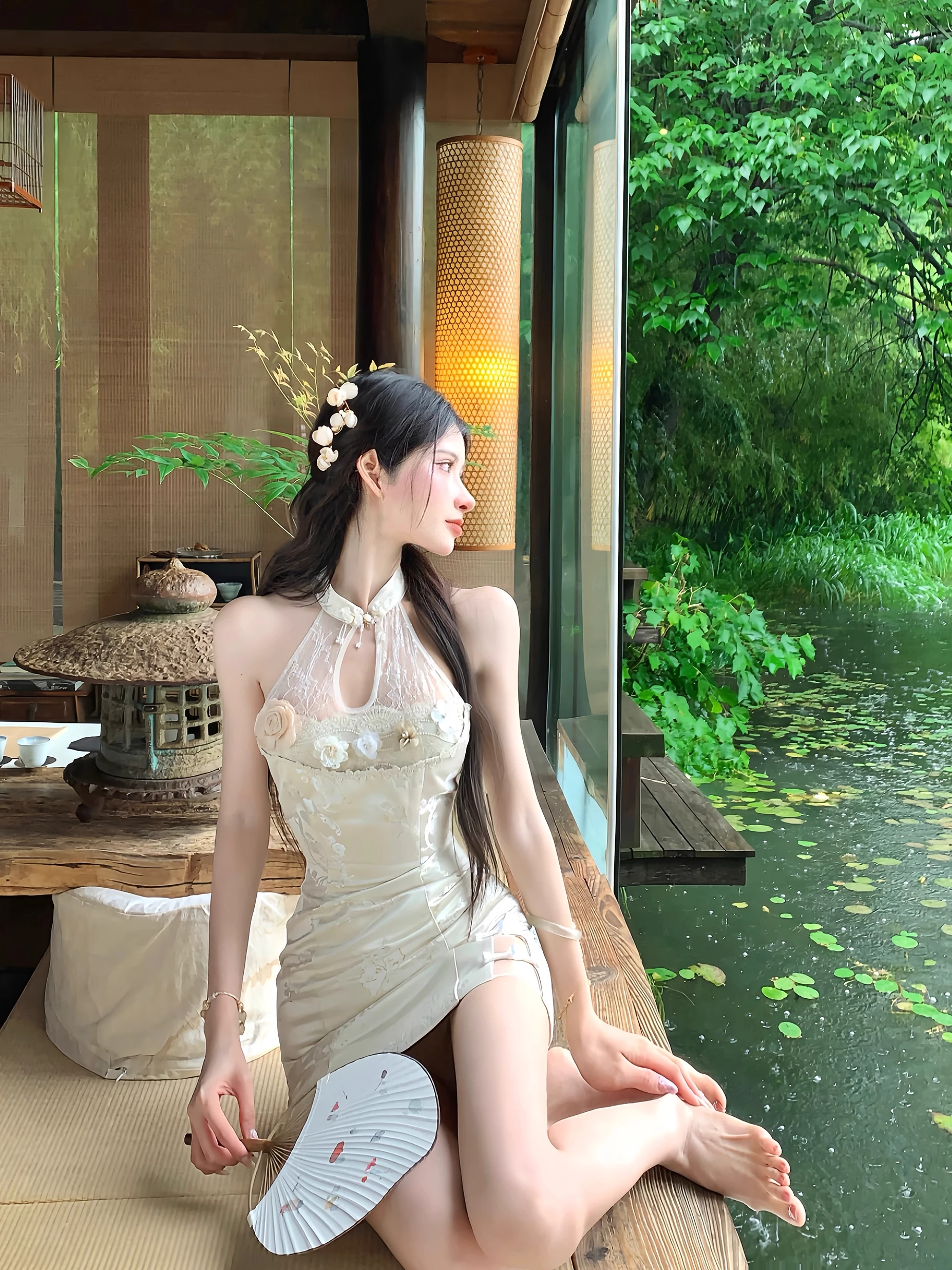 

Новое китайское вышитое ажурное платье-ципао для женщин, летнее, сексуальное, с завышенной талией, короткая юбка