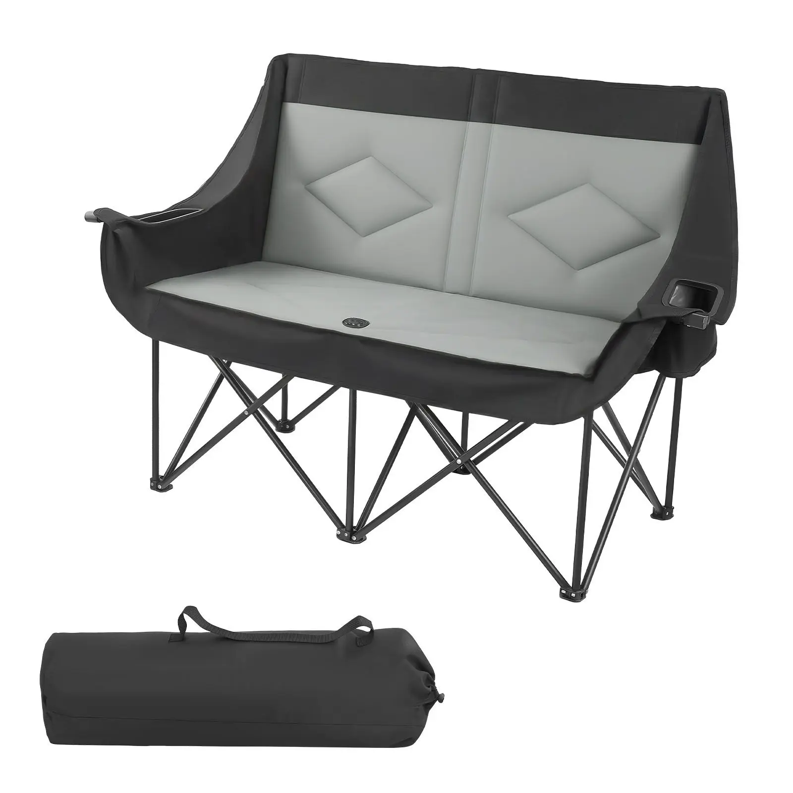 Double Camping Chair, Oversized Two Person with 660 lbs Heavy Duty Support, Dual Cup Holders, Wine Glass, Magazine Straps, Carry