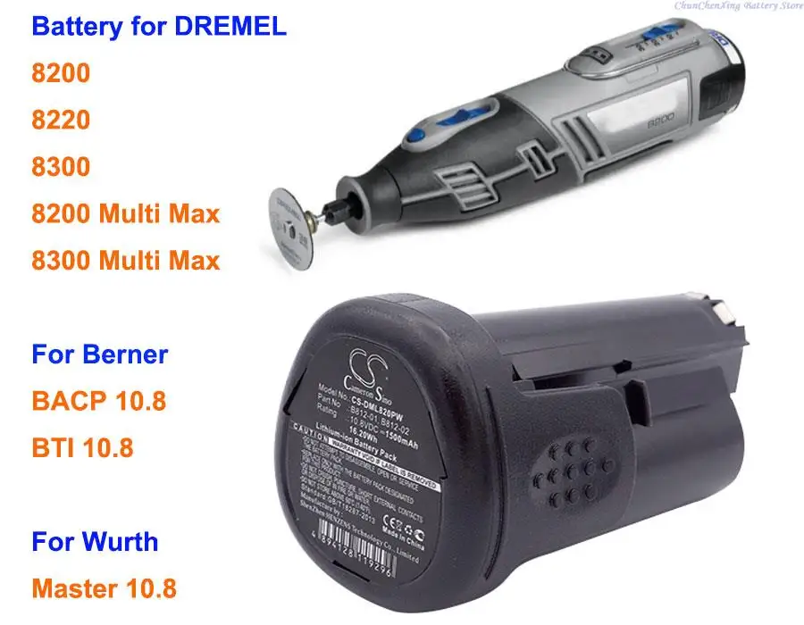 OrangeYu 1500mAh Battery for DREMEL 8200 Multi Max, 8220 8300, For Berner BACP 10.8, BTI 10.8, For Wurth Master 10.8