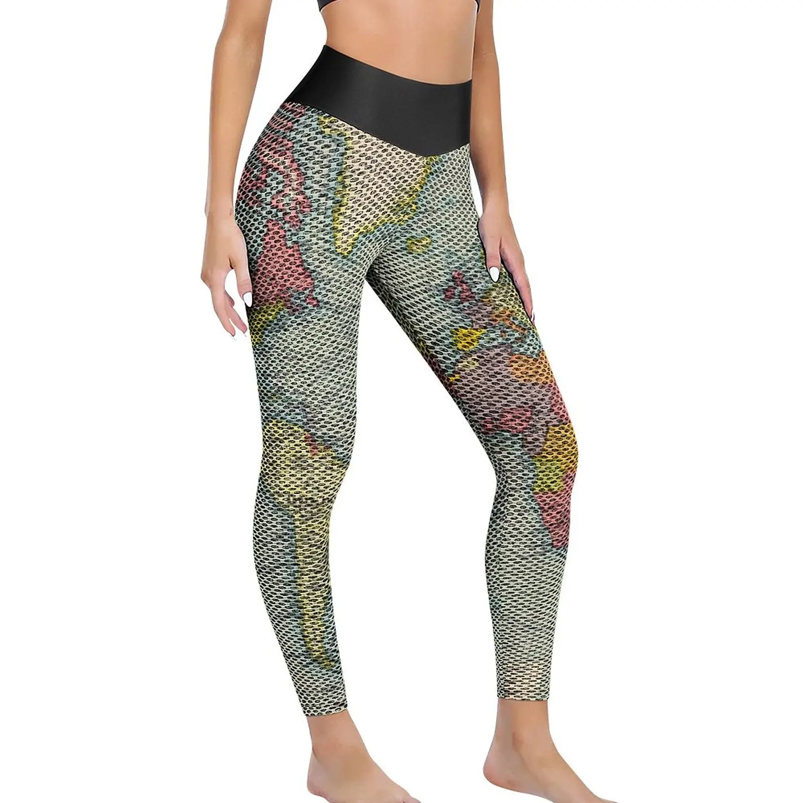 

Vintage Historical World Map Leggings Rainbow Map Custom Yoga Pants High Waist Fitness Yoga Leggings Lady Stretchy Sports Tights