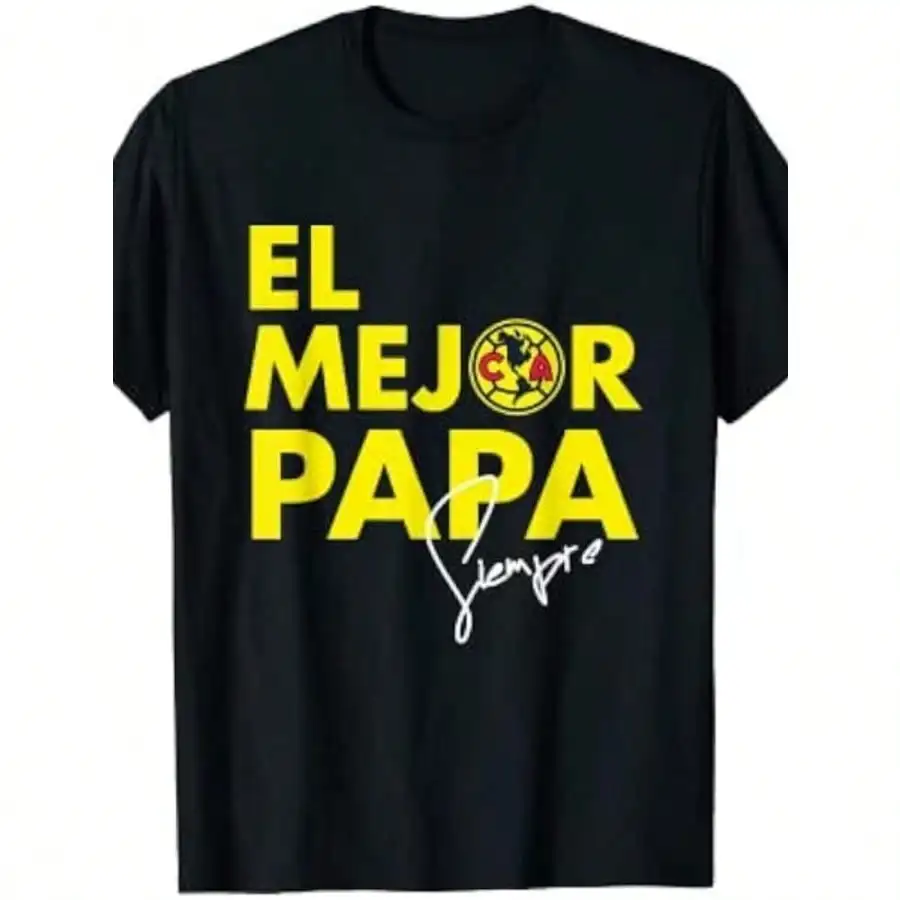 Camiseta de Hombre Club América 'El Mejor Papá' - 100% Algodón, Cuello Redondo Informal, Tejido de Punto con Elasticidad Media, Corte Regular
