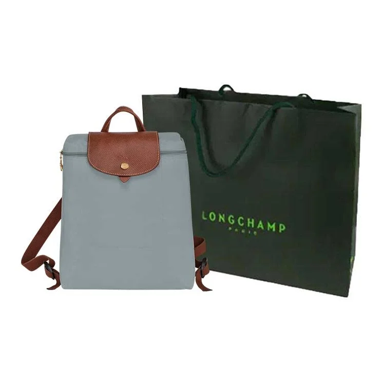 LONGCHAMP Le Pliage Snap And Zip Closure Recycled Polyamide Canvas Backpack Regular Women's Blue & Brown 1699089P80