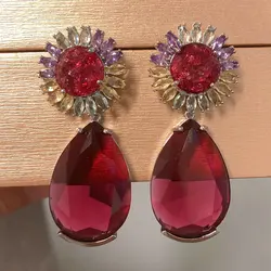 Bilincolor Fashion Cubic Zirconia Red Big Earring for Women